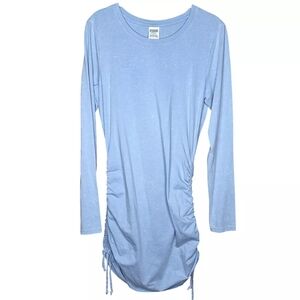 Victoria Secret PINK Baby Blue Mottled. Large. Ruched Side Dress. Long sleeves.